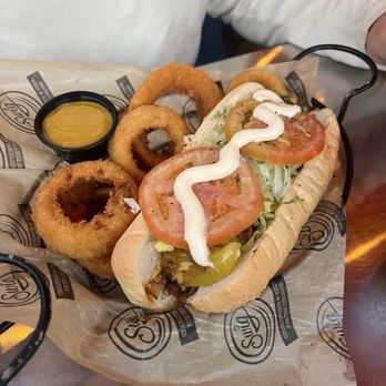 Swig - Cheesesteak Hoagie + onion rings - Bars Near Me - Perrysburg, Ohio