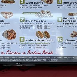 Menu showing price of combo.