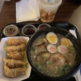Tonkutso Ramen w/ gyoza and brown sugar boba