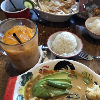Klom Klorm - Thai iced tea and vegetable Massaman curry- filled with cauliflower, carrots,  and string beans! - Thai Near Me - Brooklyn, New York