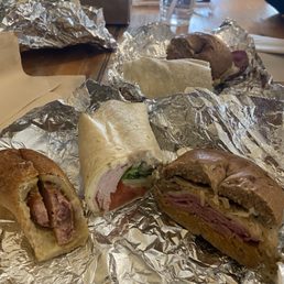 Bagel dog. The Heather wrap and a Reuben Sammy. Absolutely delicious. Bagel dog. The Heather wrap and a Reuben Sammy. Absolutely delicious.