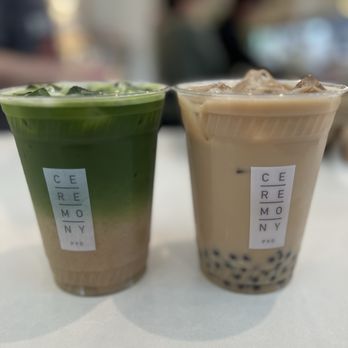 Ceremony - Left: Dirty Matcha & Right: Keemun Milk Tea - Tea Rooms Near Me - Providence, Rhode Island Ceremony - Left: Dirty Matcha & Right: Keemun Milk Tea - Tea Rooms Near Me - Providence, Rhode Island