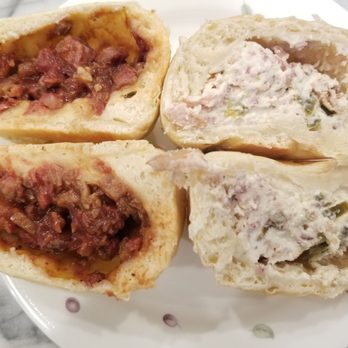 Kolache Factory - Cross section of bbq beef (left) and jalapeno pepper (right) before reheating - Bakeries Near Me - Tustin, California Kolache Factory - Cross section of bbq beef (left) and jalapeno pepper (right) before reheating - Bakeries Near Me - Tustin, California