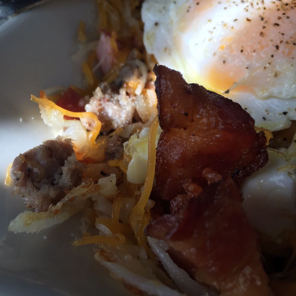 Eggsellent Cafe - Bacon was not chopped up in the skillet and cheese was not melted - Breakfast & Brunch Near Me - Frisco, Texas Eggsellent Cafe - Bacon was not chopped up in the skillet and cheese was not melted - Breakfast & Brunch Near Me - Frisco, Texas