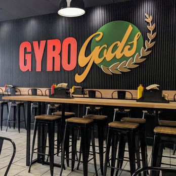 Gyro Gods - Long counter against the wall. I'm not a fan of high-tops, so I was glad there were regular seats, as well. - Greek Near Me - Westland, Michigan Gyro Gods - Long counter against the wall. I'm not a fan of high-tops, so I was glad there were regular seats, as well. - Greek Near Me - Westland, Michigan