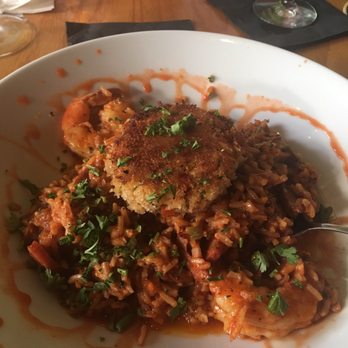 Bonfire Grill - Crab cake & jambalaya. Way too salty. - New American Near Me - Tomball, Texas