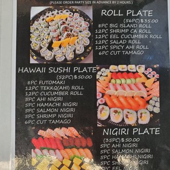 Hawaii Sushi - Party platters 2019 prices.   Just incase you wanted to order for NYE or the day after - Japanese Near Me - Honolulu, Hawaii