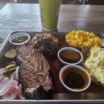 Skinnys Barbeque - Two meat combo w/potato salad and cream corn - Barbeque Near Me - Muscatine, Iowa