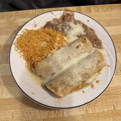 Chapultepec Mexican Restaurant - Two chicken enchiladas / rice / beans