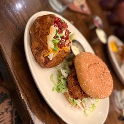 Malone's Hamburg - Crispy Chicken Sandwich Loaded One Pound Idaho Baked Potato