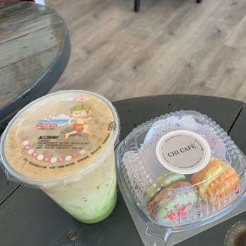 Chi Cafe - Matcha Milk tea w Crystal Boba and Macaroons. - Vietnamese Near Me - Kalispell, Montana Chi Cafe - Matcha Milk tea w Crystal Boba and Macaroons. - Vietnamese Near Me - Kalispell, Montana