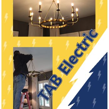 TAB Electric - New chandelier installed. Also, in the picture you can see how they covered the area with plastic to keep the workspace clean. - Electricians Near Me - Phoenix, Arizona