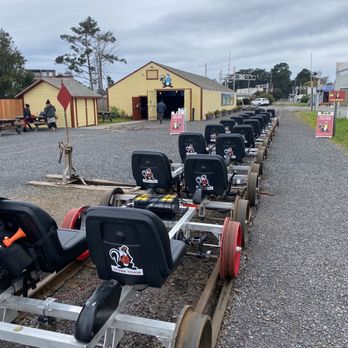 Skunk Train - Railbikes before departure - Tours Near Me - Fort Bragg, California Skunk Train - Railbikes before departure - Tours Near Me - Fort Bragg, California
