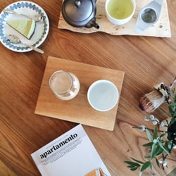 Maja Coffee Roastery - Avocado raw cake, Green tea & Cafe au Lait. Yum!  (March 2016)