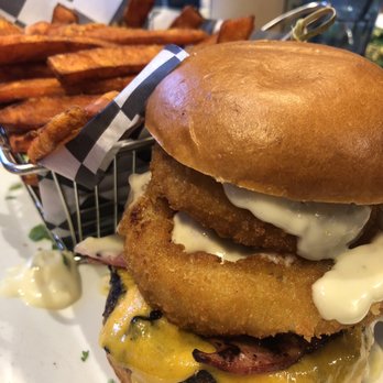 Brownstone Pancake Factory - Burger and sweet potato fries - Breakfast & Brunch Near Me - Edgewater, New Jersey