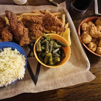 Catfish Parlour - Combo Shrimp & Catfish Lunch with fries, green beans & rice - Seafood Near Me - Georgetown, Texas Catfish Parlour - Combo Shrimp & Catfish Lunch with fries, green beans & rice - Seafood Near Me - Georgetown, Texas