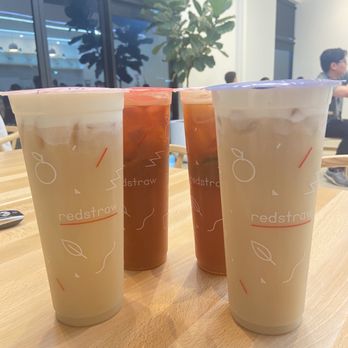 Redstraw - Honey oolong milk tea with sea salt cream & peach bellini - Bubble Tea Near Me - Carrollton, Texas