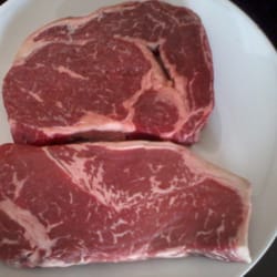 Ye Olde Butcher Shoppe - USDA Choice ribeye and strip steak, purchased 1/17/12.