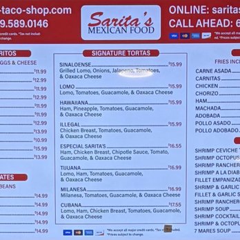 Sarita's Mexican Food - Menu - Mexican Near Me - Spring Valley, California Sarita's Mexican Food - Menu - Mexican Near Me - Spring Valley, California