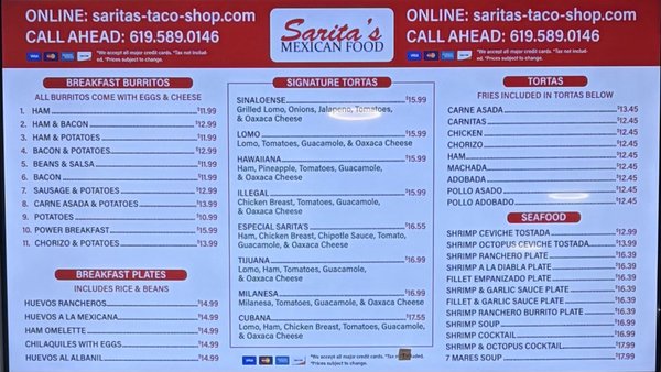Menu photo 2 Sarita's Mexican Food Spring Valley, CA Menu photo 2 Sarita's Mexican Food Spring Valley, CA