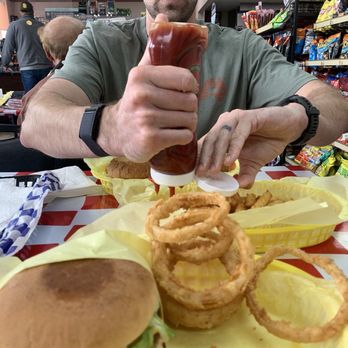 Mel's Blueplate Express - Cheese burger and onion rings - Seafood Near Me - Galveston, Texas