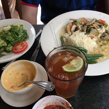 Seco's Latin Cuisine - Margarita chicken, side salad, queso, and an Arnold Palmer - Latin American Near Me - Houston, Texas