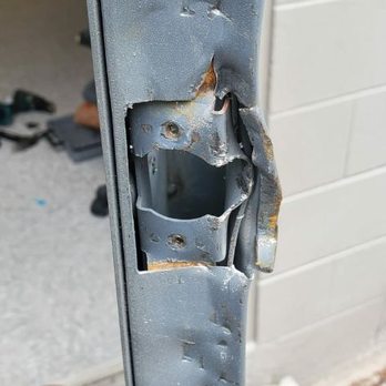 Integrity Locksmith Services - Break-in damage before repair - Keys & Locksmiths Near Me