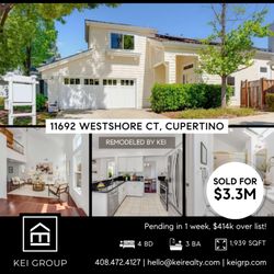 Kei Realty Group - Compass - Pending in just 1 week -- $414K over list with multiple offers.
11692 Westshore Ct | Seven Springs, Cupertino