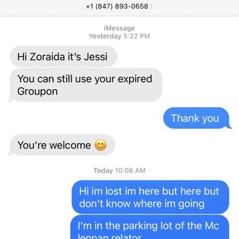 Beauty By Jessi - Proof that she texted me about my groupon the day before. With no answer the day of telling her I was lost. - Estheticians Near Me - Park Ridge, Illinois Beauty By Jessi - Proof that she texted me about my groupon the day before. With no answer the day of telling her I was lost. - Estheticians Near Me - Park Ridge, Illinois