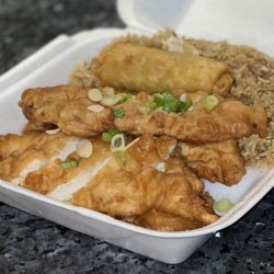 Wan Kow Chop Suey Carry-Out Service - Almond Boneless Chicken with Egg Roll and Fried Rice