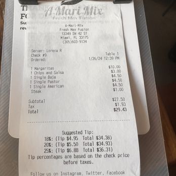 A-Mari-Mix Restaurant - The bill - Mexican Near Me - Miami, Florida