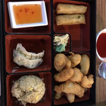 Bento Cafe - Bento box with spring rolls added to accommodate for my no fish preferences. - Sushi Bars Near Me - Fishers, Indiana