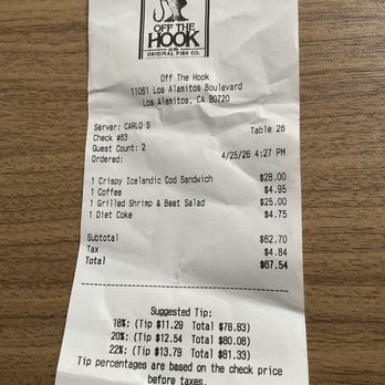 Off The Hook - Check - Seafood Near Me - Los Alamitos, California