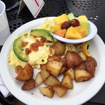 Stacks Pancake House - Santa Fe Scramble with a side of fruit instead of pancakes - Breakfast & Brunch Near Me - Dana Point, California Stacks Pancake House - Santa Fe Scramble with a side of fruit instead of pancakes - Breakfast & Brunch Near Me - Dana Point, California