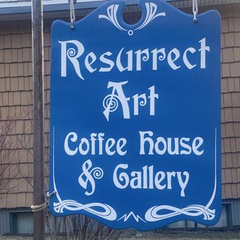 Resurrect Art Coffee House Gallery - The sign outside the repurposed church - Coffee & Tea Near Me - Seward, Alaska Resurrect Art Coffee House Gallery - The sign outside the repurposed church - Coffee & Tea Near Me - Seward, Alaska
