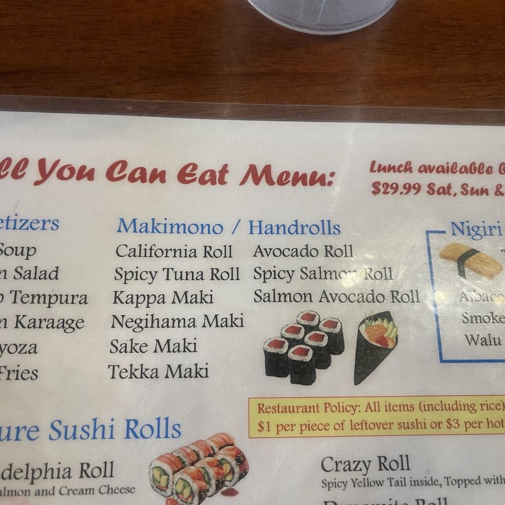 Sushi Uma - Menu. AYCE is $26.99 Monday to Friday. $29.99 Saturday, Sunday & holidays. If you add nigiri, it an additional $10pp. - Sushi Bars Near Me - San Francisco, California Sushi Uma - Menu. AYCE is $26.99 Monday to Friday. $29.99 Saturday, Sunday & holidays. If you add nigiri, it an additional $10pp. - Sushi Bars Near Me - San Francisco, California