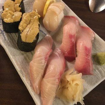 Maneki - Uni, Jumbo Scallop, Yellowtail and i think Red Snapper? - Japanese Near Me - Seattle, Washington