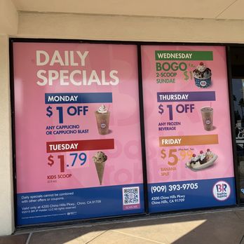 Baskin-Robbins - Daily specials - Ice Cream & Frozen Yogurt Near Me - Chino Hills, California Baskin-Robbins - Daily specials - Ice Cream & Frozen Yogurt Near Me - Chino Hills, California