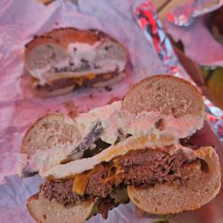 Steak Bagel, add cream cheese and jalapenos