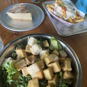 Element Gastropub - Kale Caesar Salad with tofu, peanut butter cheese cake, and loaded homefries - Vegetarian Near Me - Raleigh, North Carolina