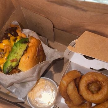 Shake Shack - Avocado Bacon Burger and Onion Rings - Burgers Near Me - Avondale, Arizona Shake Shack - Avocado Bacon Burger and Onion Rings - Burgers Near Me - Avondale, Arizona