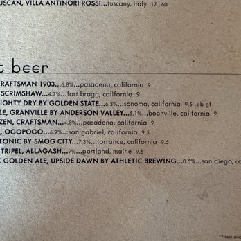 GRANVILLE - Beer menu 5/29/26 - New American Near Me - Pasadena, California