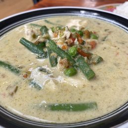 Green curry with chicken (level 3 spice). Hot but very authentic tasting. Very fresh ingredients! Green curry with chicken (level 3 spice). Hot but very authentic tasting. Very fresh ingredients!