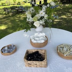 Red Maple Vineyard - Welcome table with heel protectors, tissues, sunglasses, and bug spray
