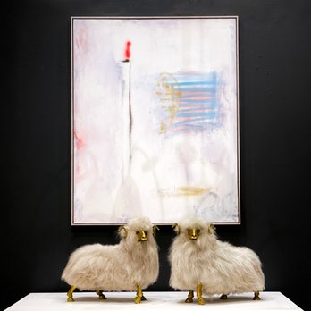 Object Culture - Large Contemporary Painting by Tommaso Fattovich, Pair of Brass Sheep in the style of Lalanne - Art Galleries Near Me - Cathedral City, California Object Culture - Large Contemporary Painting by Tommaso Fattovich, Pair of Brass Sheep in the style of Lalanne - Art Galleries Near Me - Cathedral City, California