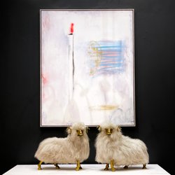 Object Culture - Large Contemporary Painting by Tommaso Fattovich, Pair of Brass Sheep in the style of Lalanne