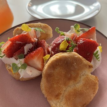 Populaire Modern Bistro - Biscuits with strawberries - French Near Me - Costa Mesa, California Populaire Modern Bistro - Biscuits with strawberries - French Near Me - Costa Mesa, California