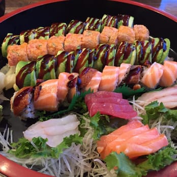 Marathon Sushi - Starting from the top down. Dragon, sunset-- the best, marathon, and rock & roll , and sashimi regular - Japanese Near Me - Cliffside Park, New Jersey