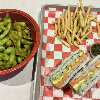 Tora Sushi & Ramen - Spicy Tuna Sushi Sandwich, furikaké fries and spicy edamame - Ramen Near Me - Denver, Colorado