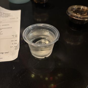 Saku Ramen - Sake shot cups. Not even real cups - Ramen Near Me - Riverside, California